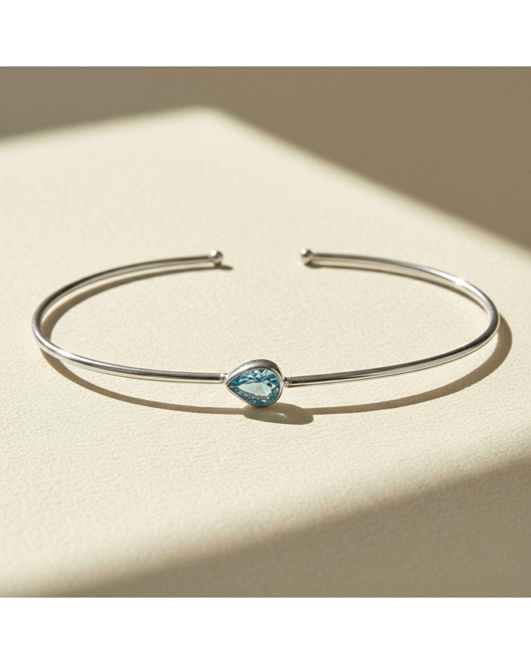 Sophelia Metallic Minimalist Sterling Aquamarine March Birthstone Bangle Bracelet