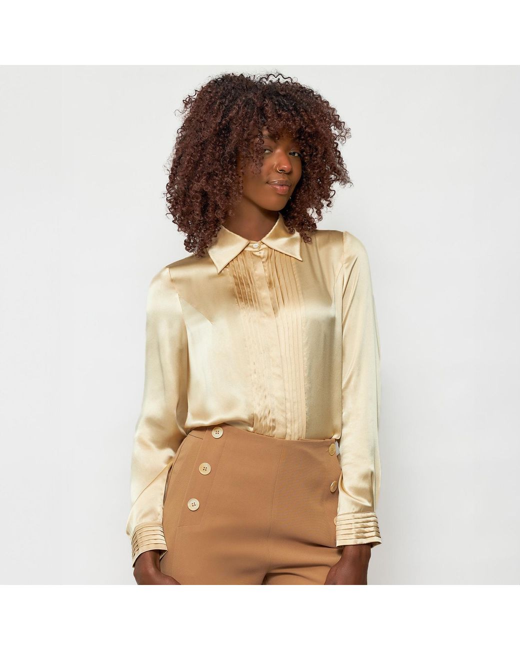 Solgo Atelier Natural Solgo Pleated Silk Charmeuse Shirt