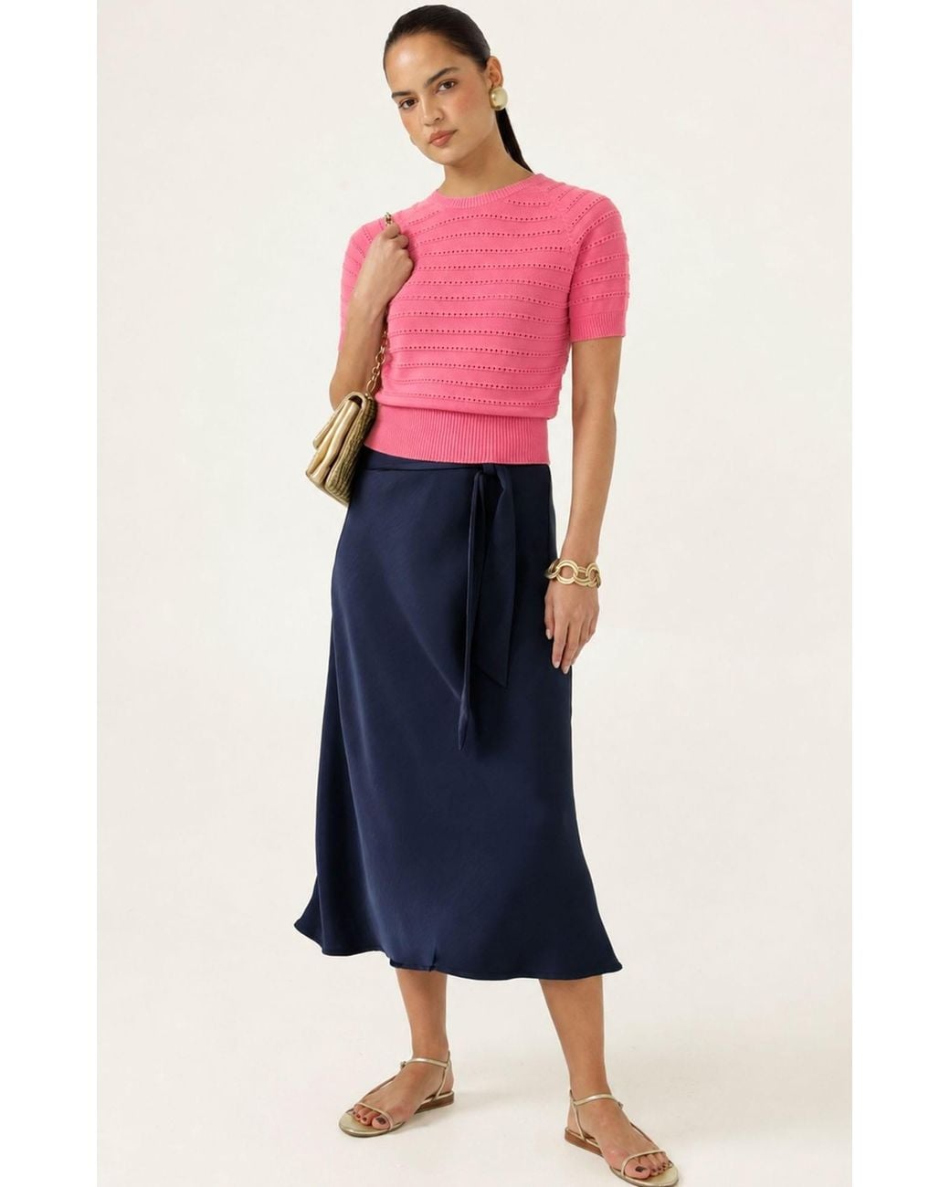 SACHA DRAKE Pink Eyelet Knit Top