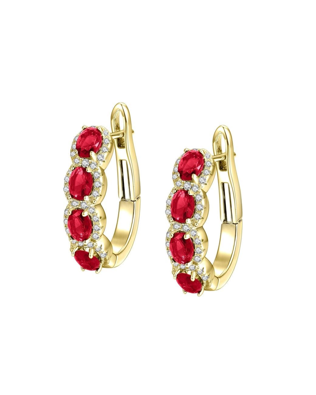 Genevive Jewelry Red Sterling Plated Ruby Cubic Zirconia Oblong Hoop Leverback Earrings