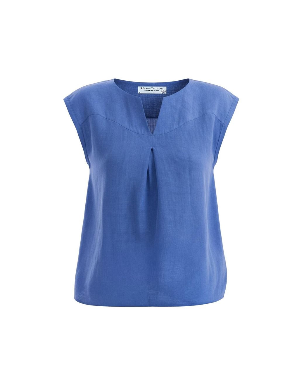 Haris Cotton Blue Linen Short Sleeve Blouse With Front Pleat Regatta
