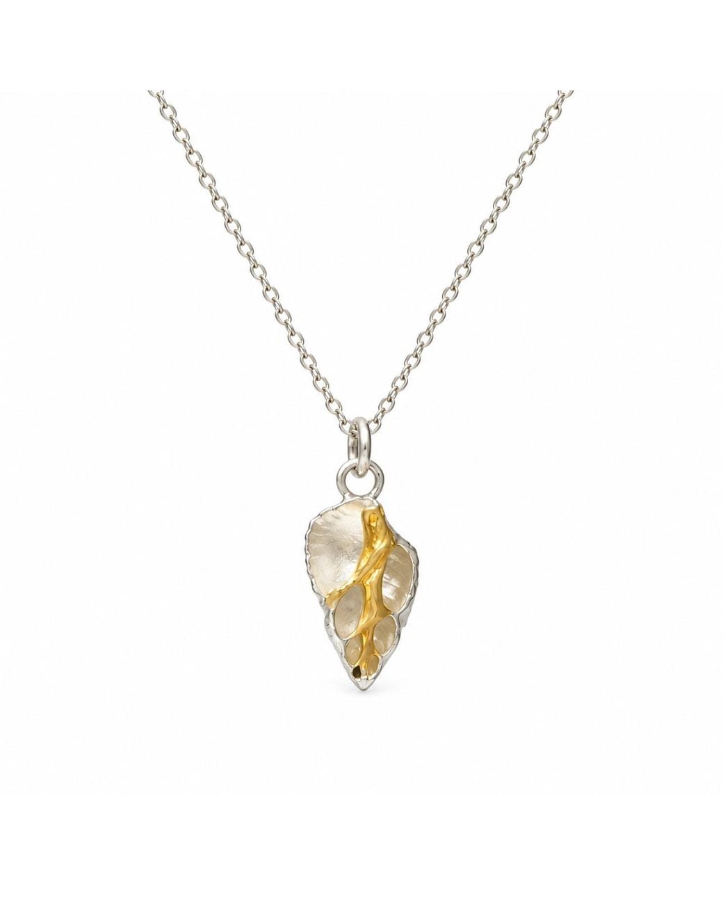Mother Nature Jewelry Metallic Real Sea Shell Necklace, Handmade Minimalist Jewelry, Two-Tone Beach Pendant