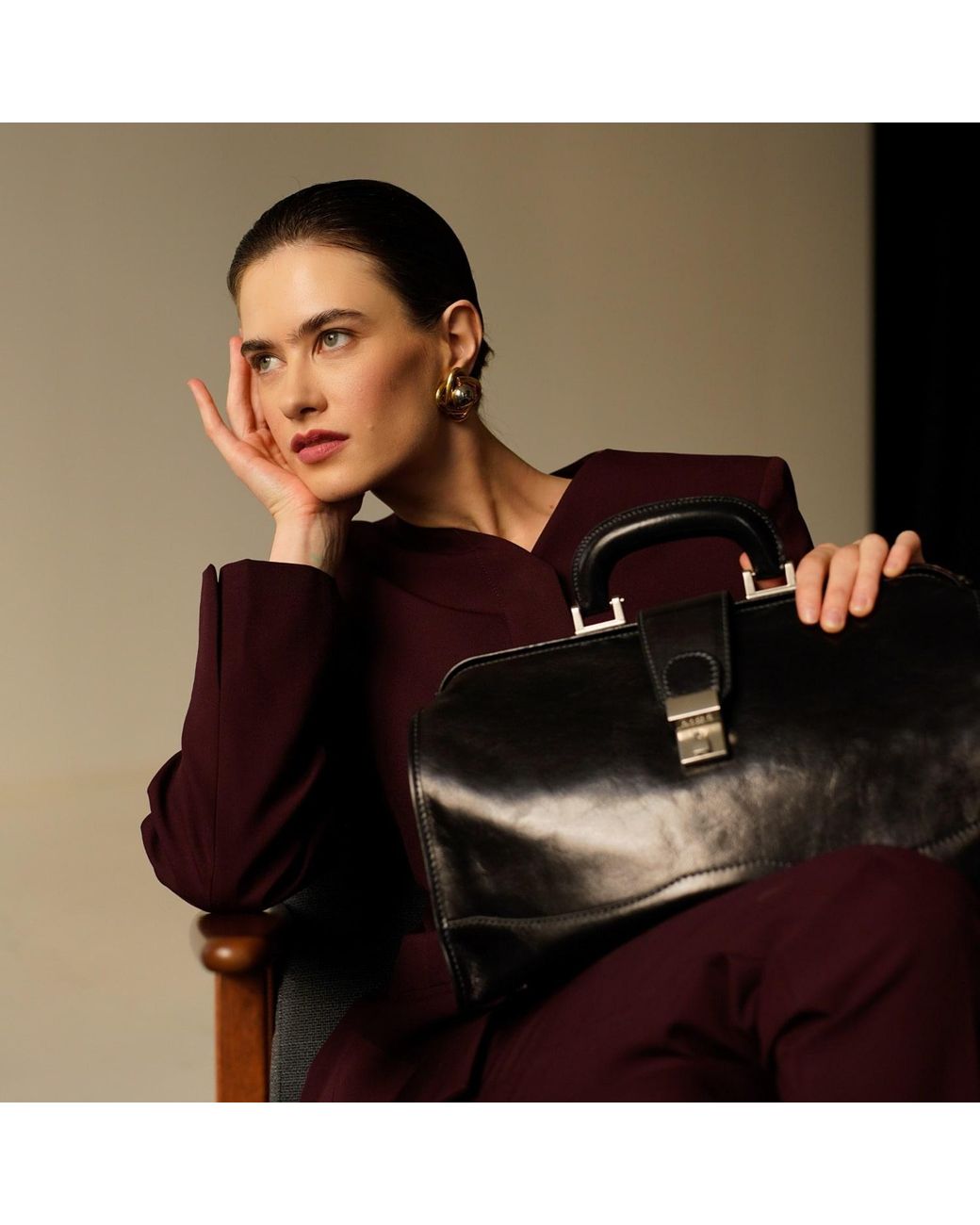 Time Resistance Black Small Leather Doctor Bag For