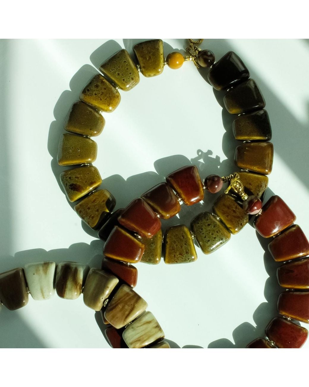 Edgar Navarro Jewelry Green Neutrals Navarro Trapezoid Ceramic Statement Necklace With Jasper Stones