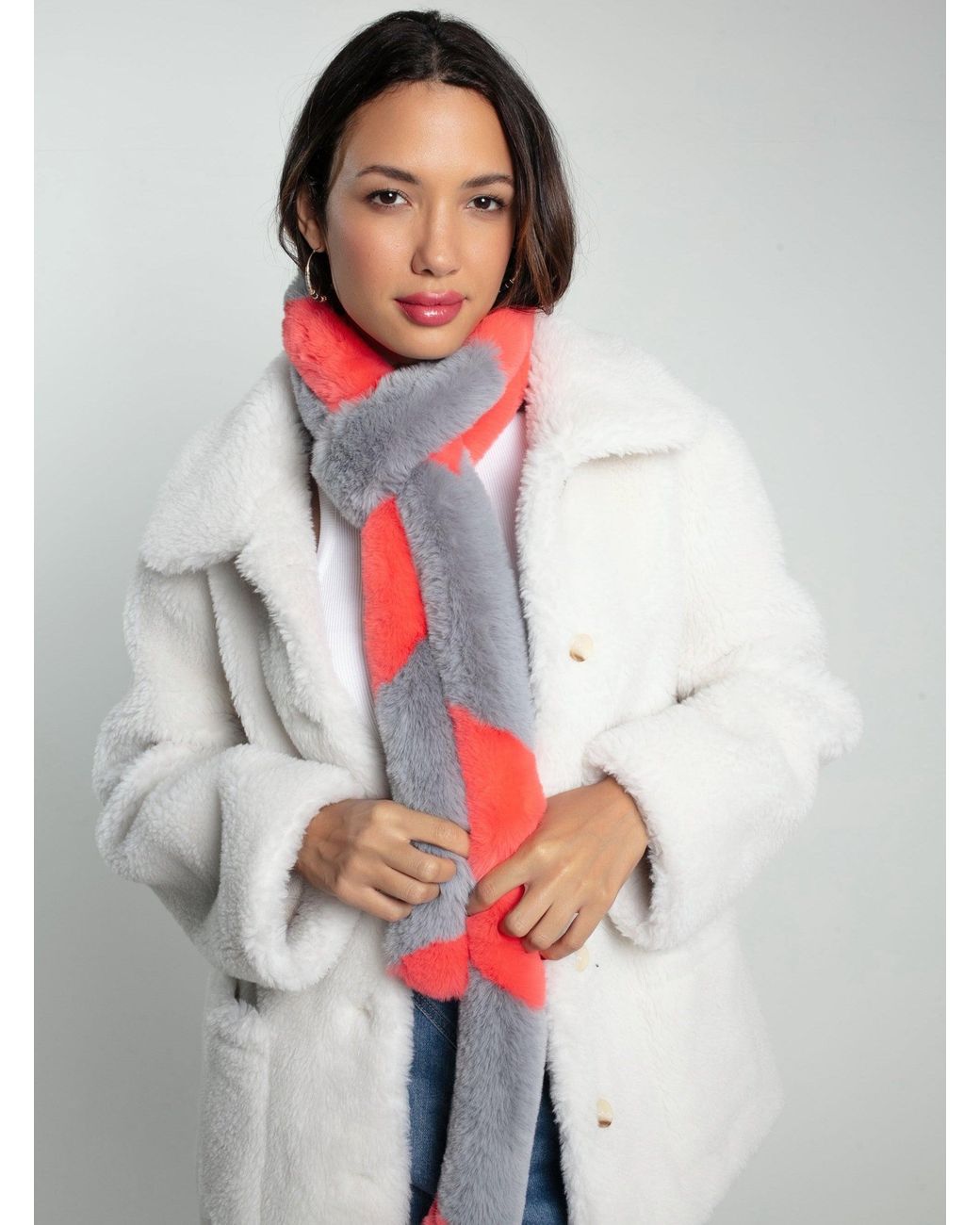 Nooki Design Red ziggy Faux Fur Scarf-coral