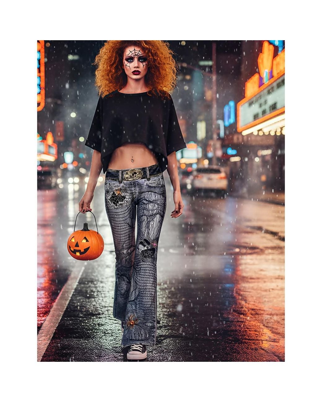 Ipng Design Blue Halloween Bell Bottom Pants