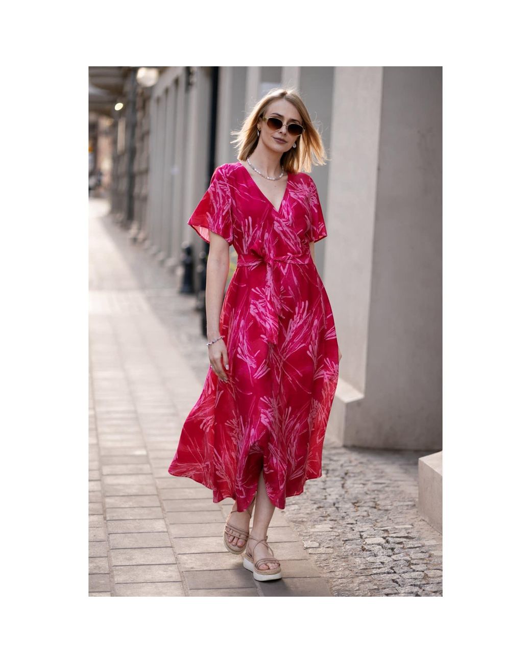 Oh!Zuza Pink Rose Echo Viscose Wrap Dress With Pockets