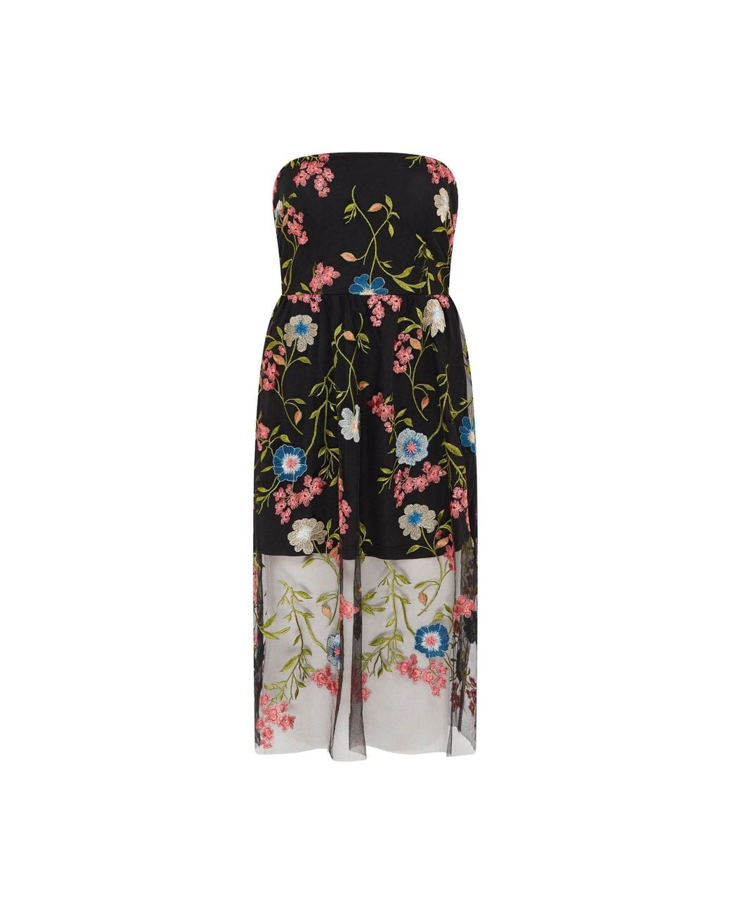Sour Figs Black Floral-Embroidered Strapless Midi Dress