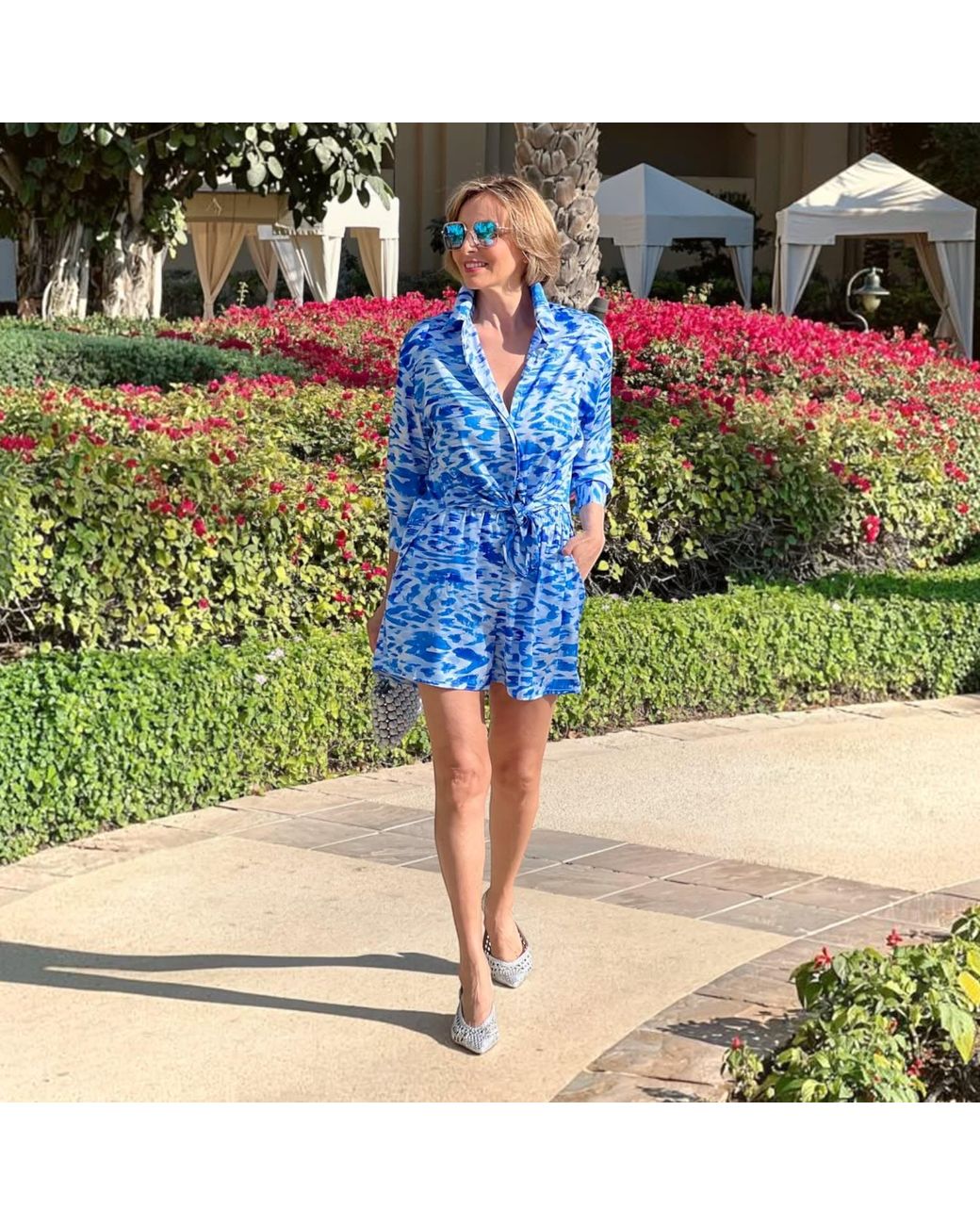 Belyed Handcraft Blue Yasna – Silk Crepe Shirt & Shorts Set By Belyed