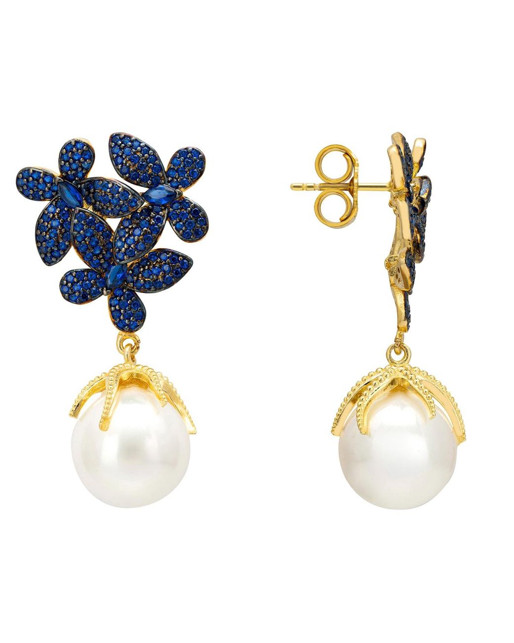 Latelita London Blue Flowers Pearl Earrings Sapphire