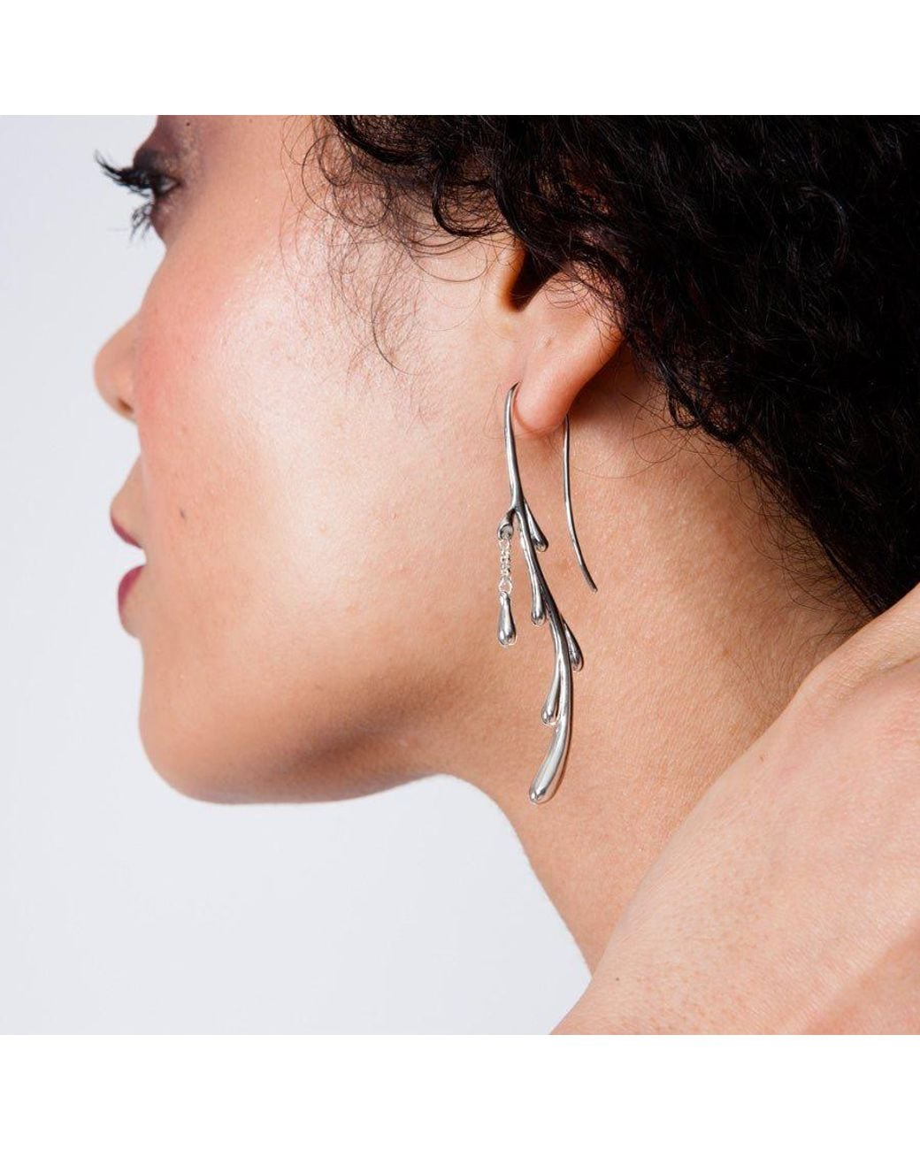 Lucy Quartermaine Metallic Shepherds Crook Dripping Earrings