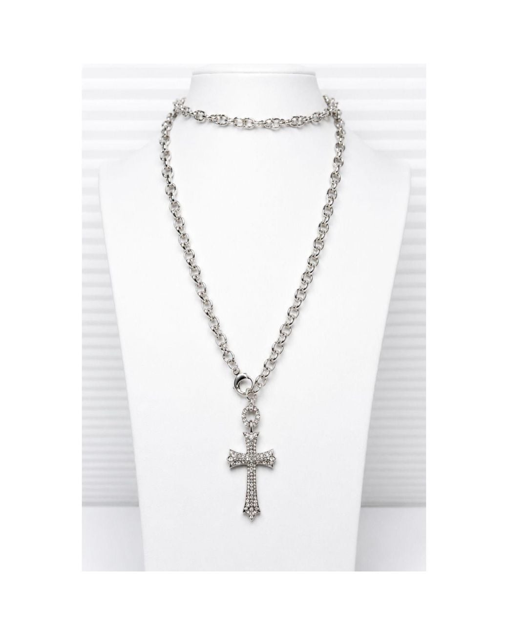 Jagged Halo Jewelry Metallic Cross Convertible Stainless Steel Necklace Plated