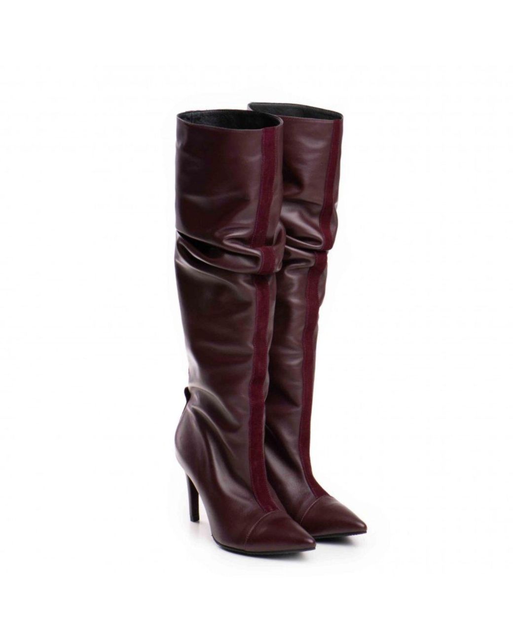 The 5Th Element Brown Dune Marsala Ruched High-Heel Boots