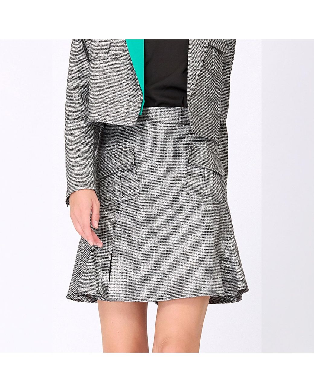 Smart and Joy Gray Short Skirt With Patch Pockets And Wide Ruffle