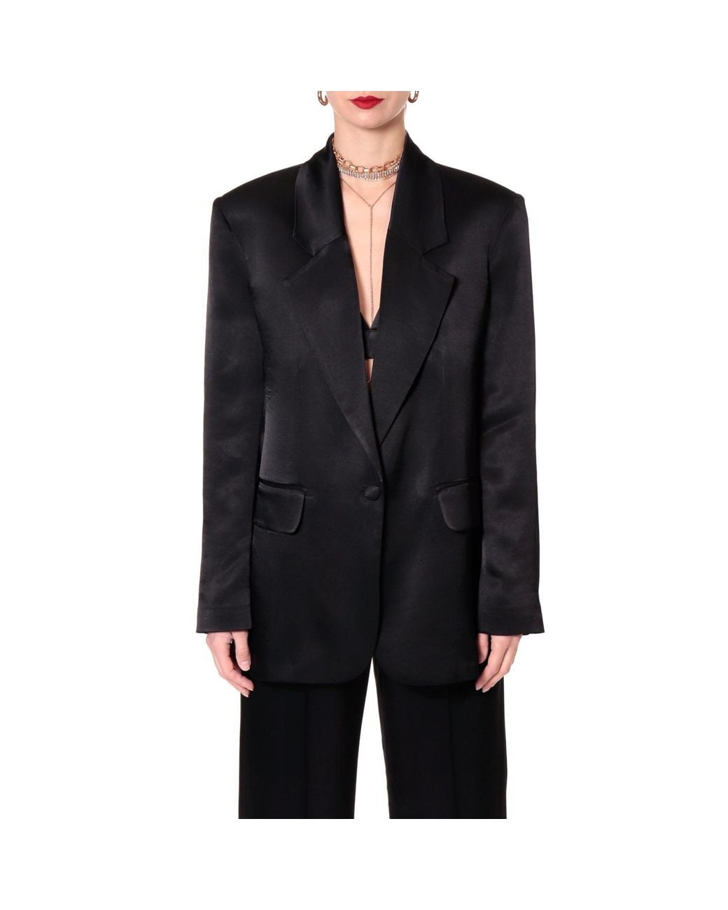 AGGI by HALEWSKI Black Bellamy Satin Glossy Blazer