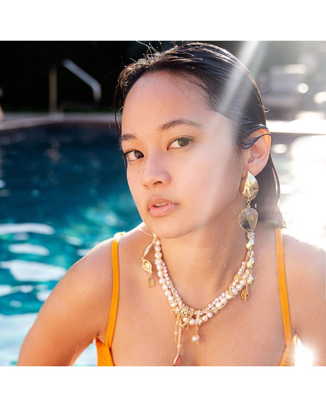 Babaloo Metallic Neutrals Undone Pearl And Chain Necklace