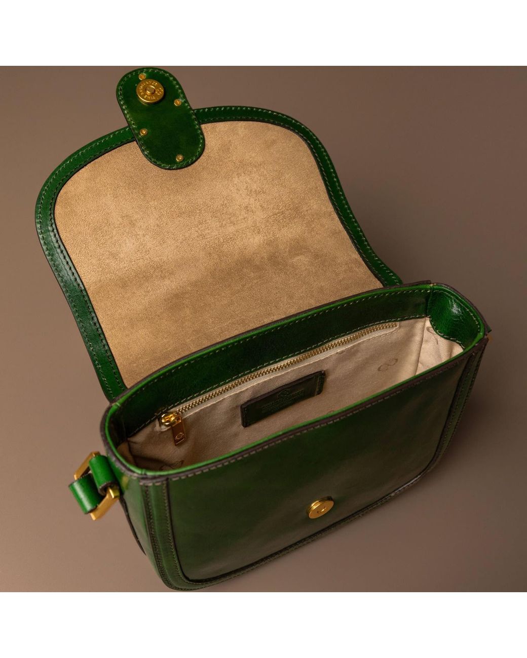 Time Resistance Green Leather Saddle Bag