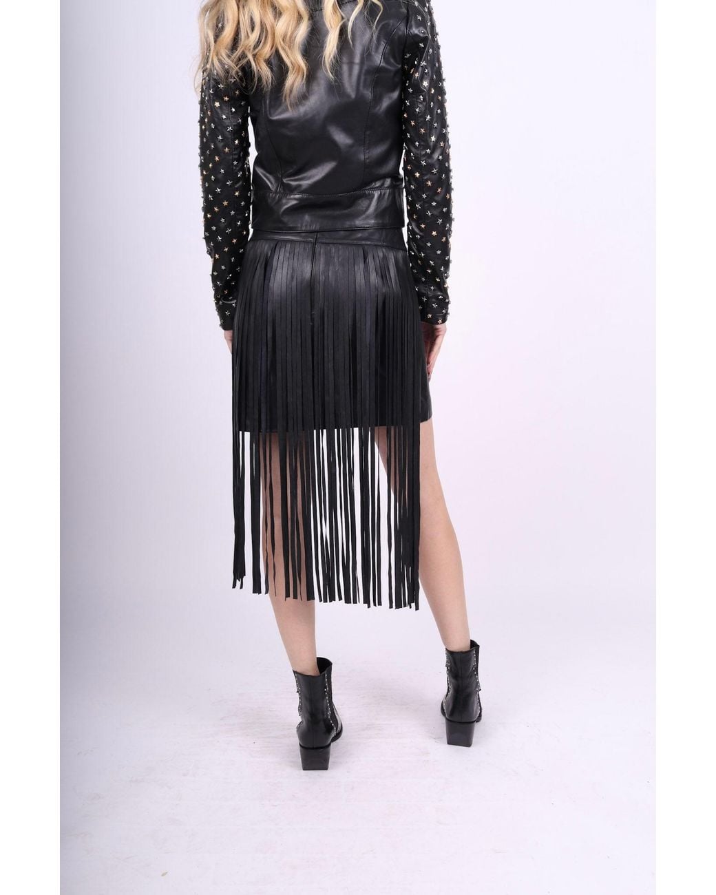 Any Old Iron Gray Leather Fringey Skirt
