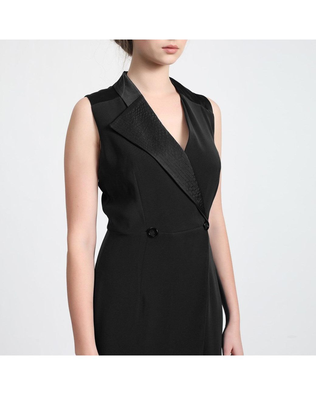 Smart and Joy Black Tailor Wrap Effect Dress With Topstitched Collar