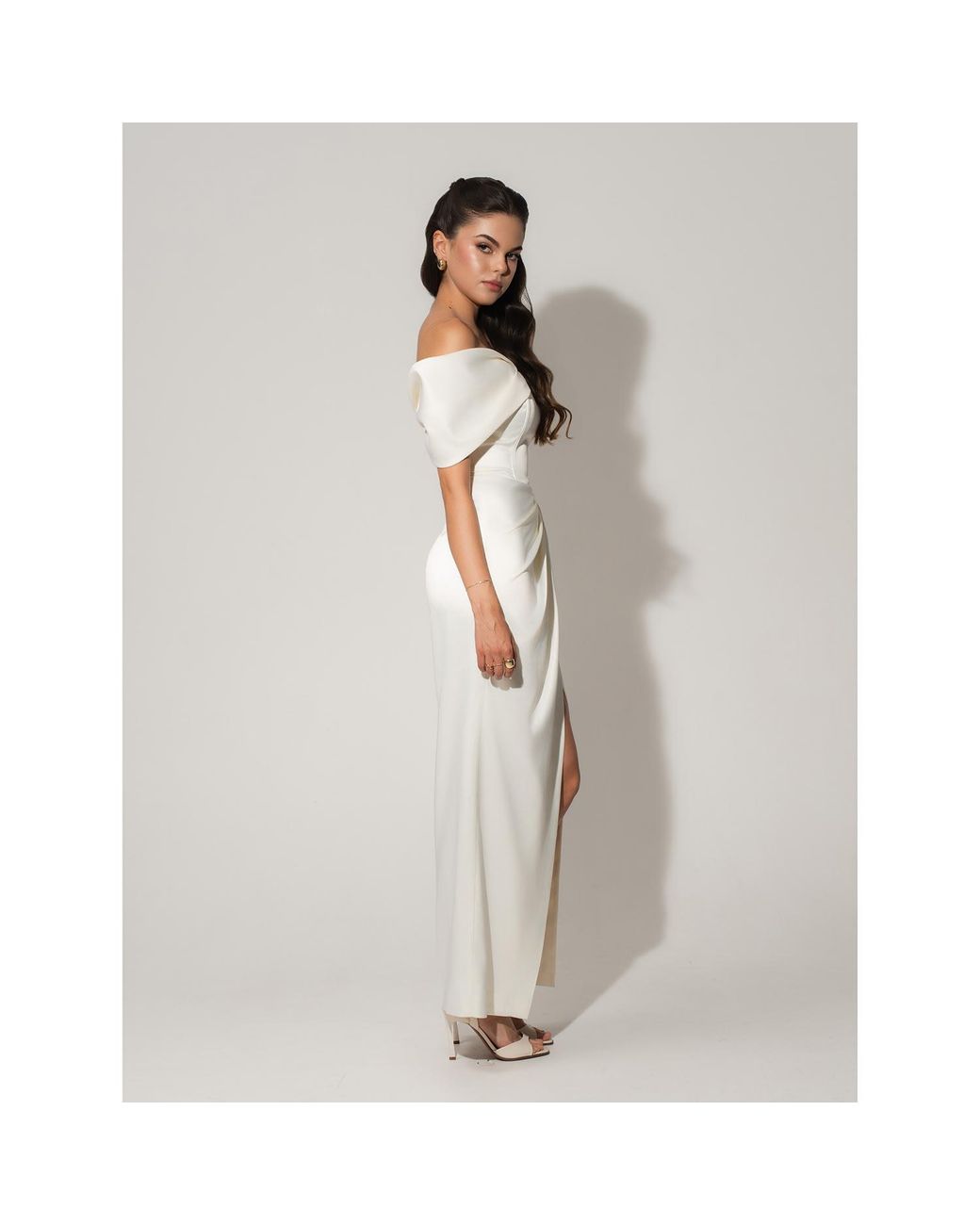 Tia Dorraine White Heavenly Kissed Draped Satin Maxi Dress