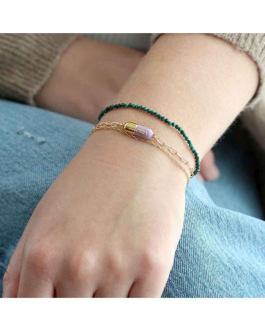 Kris Nations Pink Chill Pill Enamel Bracelet Gold Filled & Peri Lilac Enamel