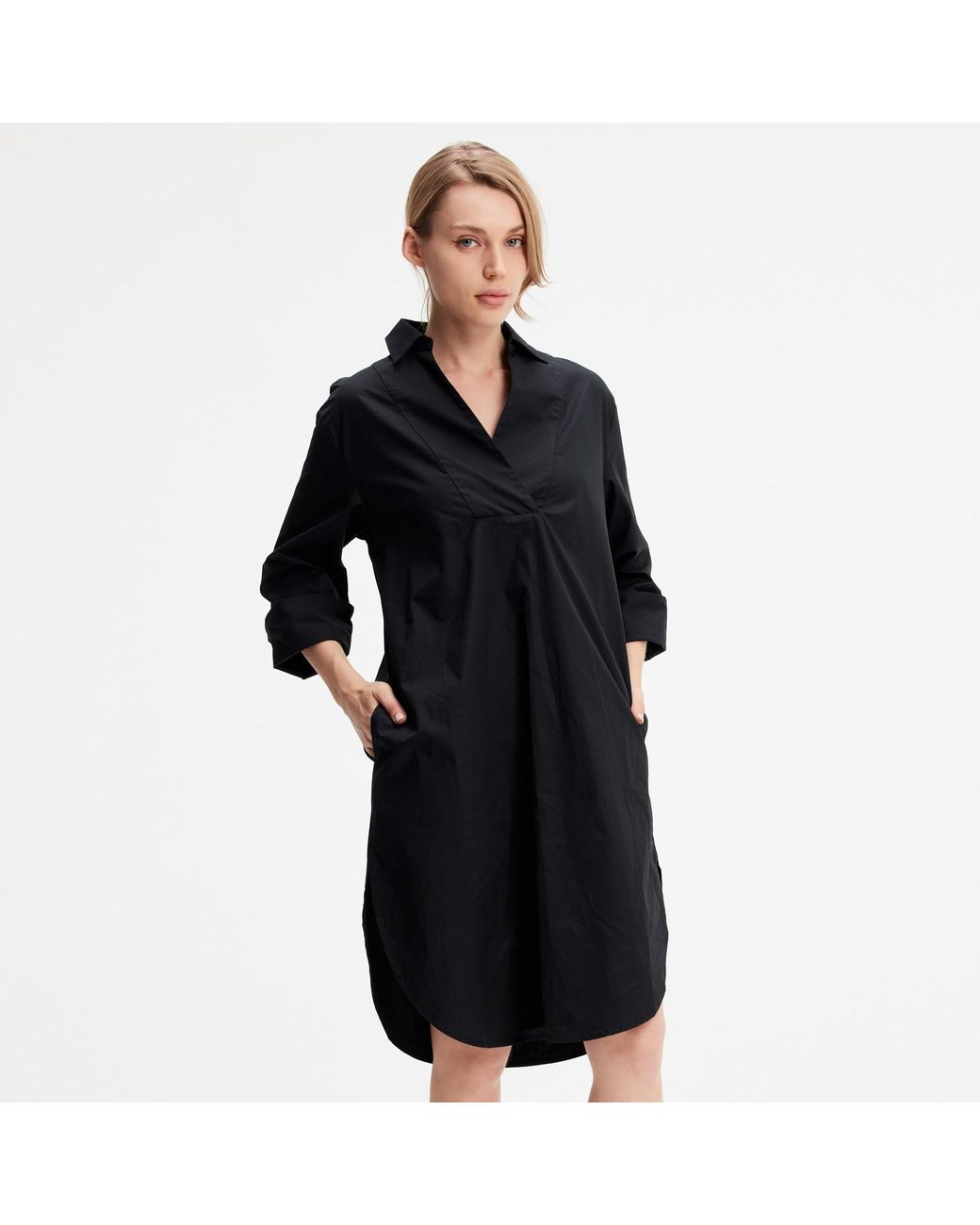 Smart and Joy Black Minimalist Cotton Shirt Dress