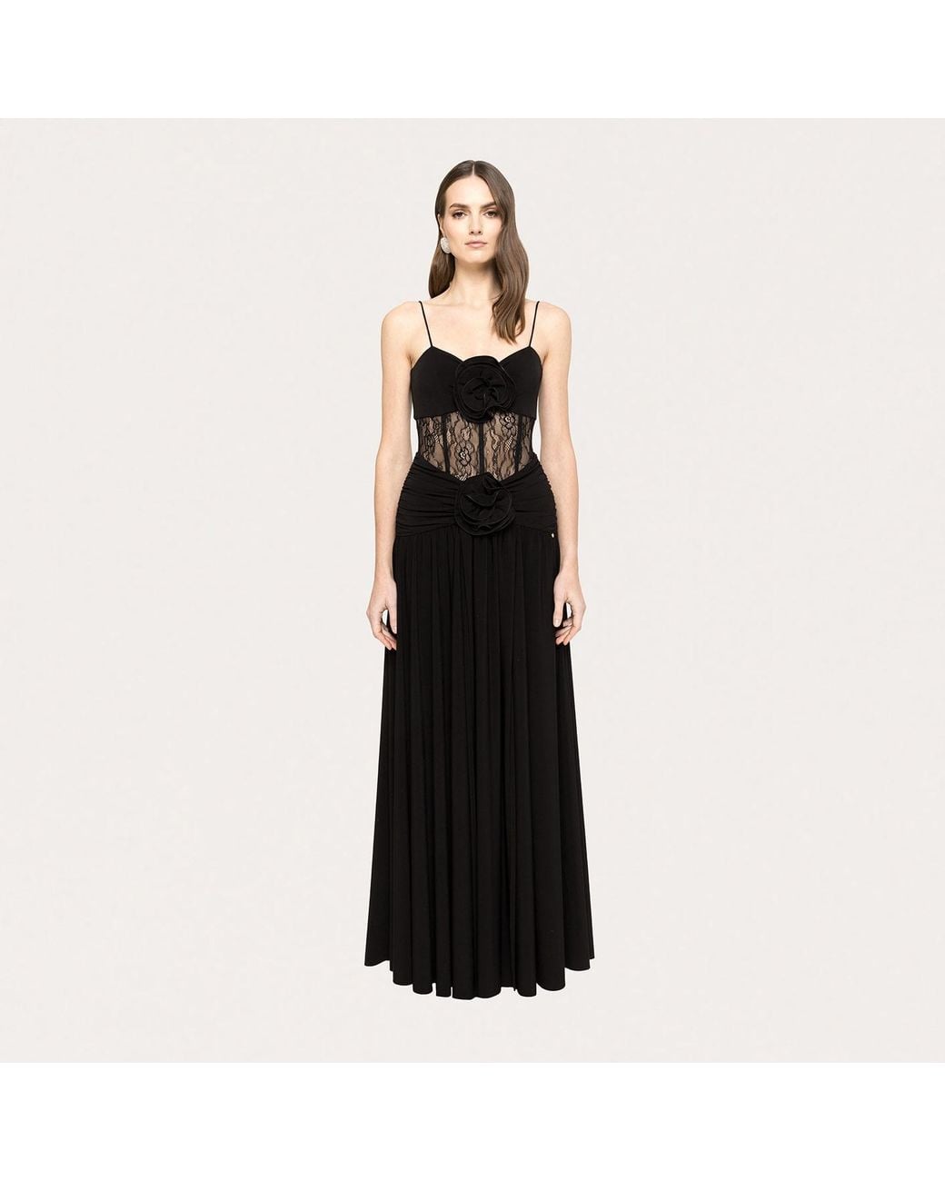 Nissa Black Floral-Appliqué Jersey Maxi Dress