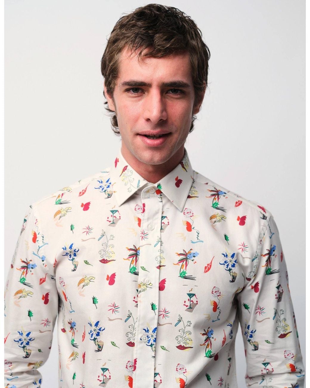 Gresham Blake White Neutrals Cream Scatter Print Shirt for men