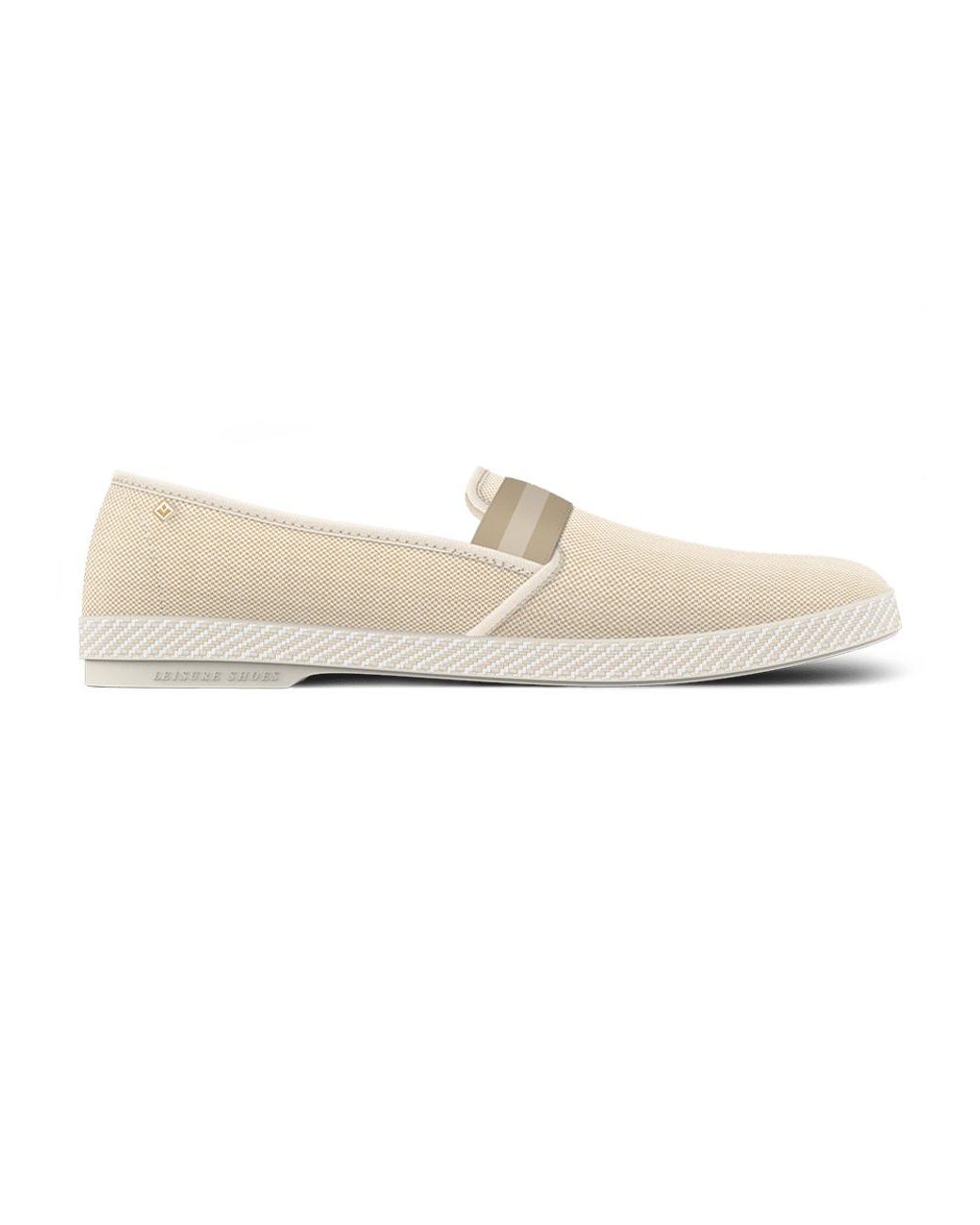 Rivieras White Canvas Oxford Loafer With Striped Elastic Band