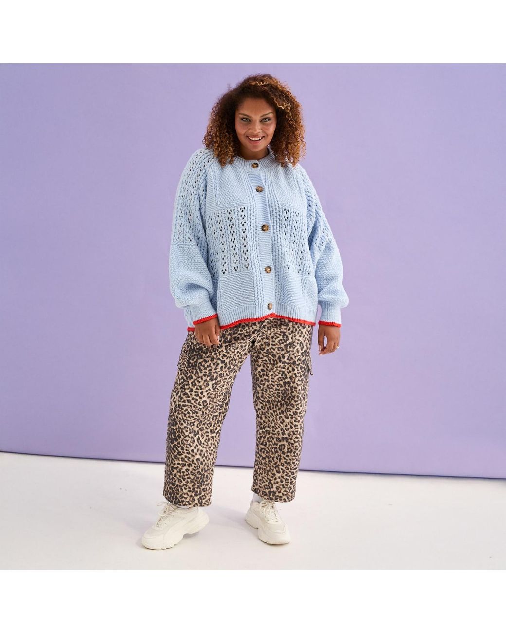 Cara & The Sky Blue Brigit Pointelle Stitch Balloon Sleeve Cardigan