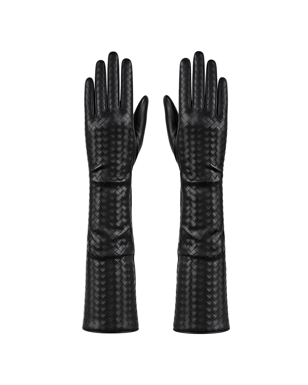 London Atelier Byproduct Black Woven Leather Long Gloves