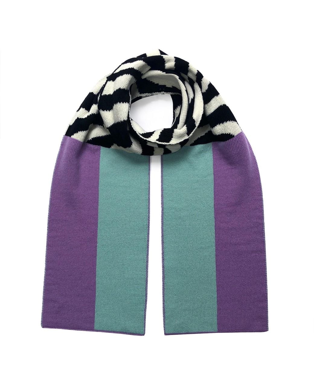 INGMARSON Purple Shapes & Stripes Wool & Cashmere Scarf Lilac & Turquoise