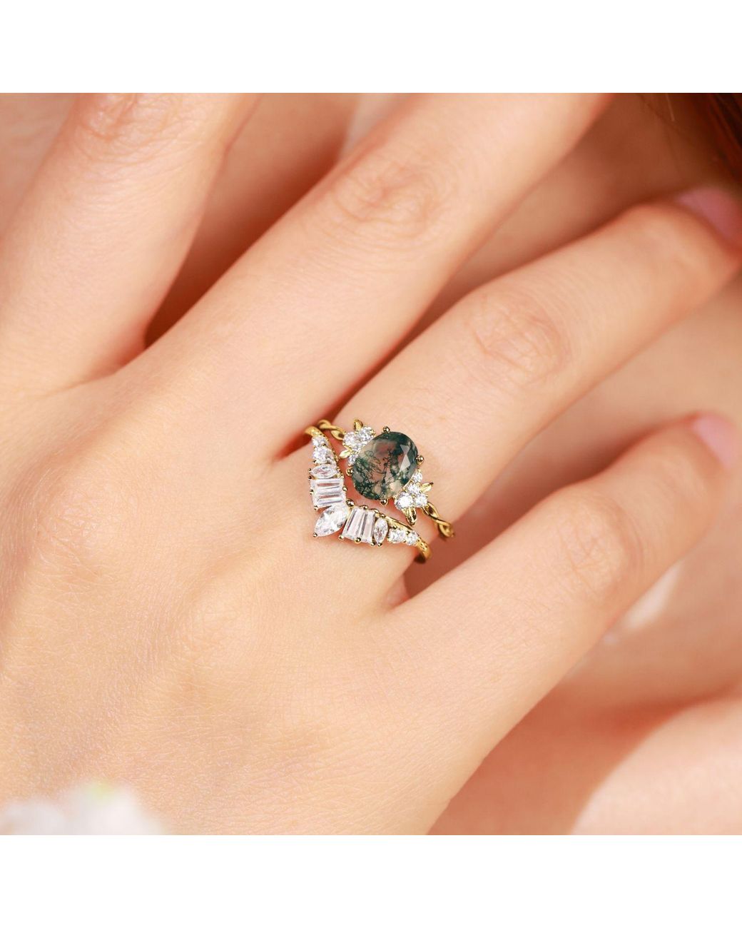 Azura Jewelry New York Metallic Enchanted Garden Moss Agate Ring Vermeil
