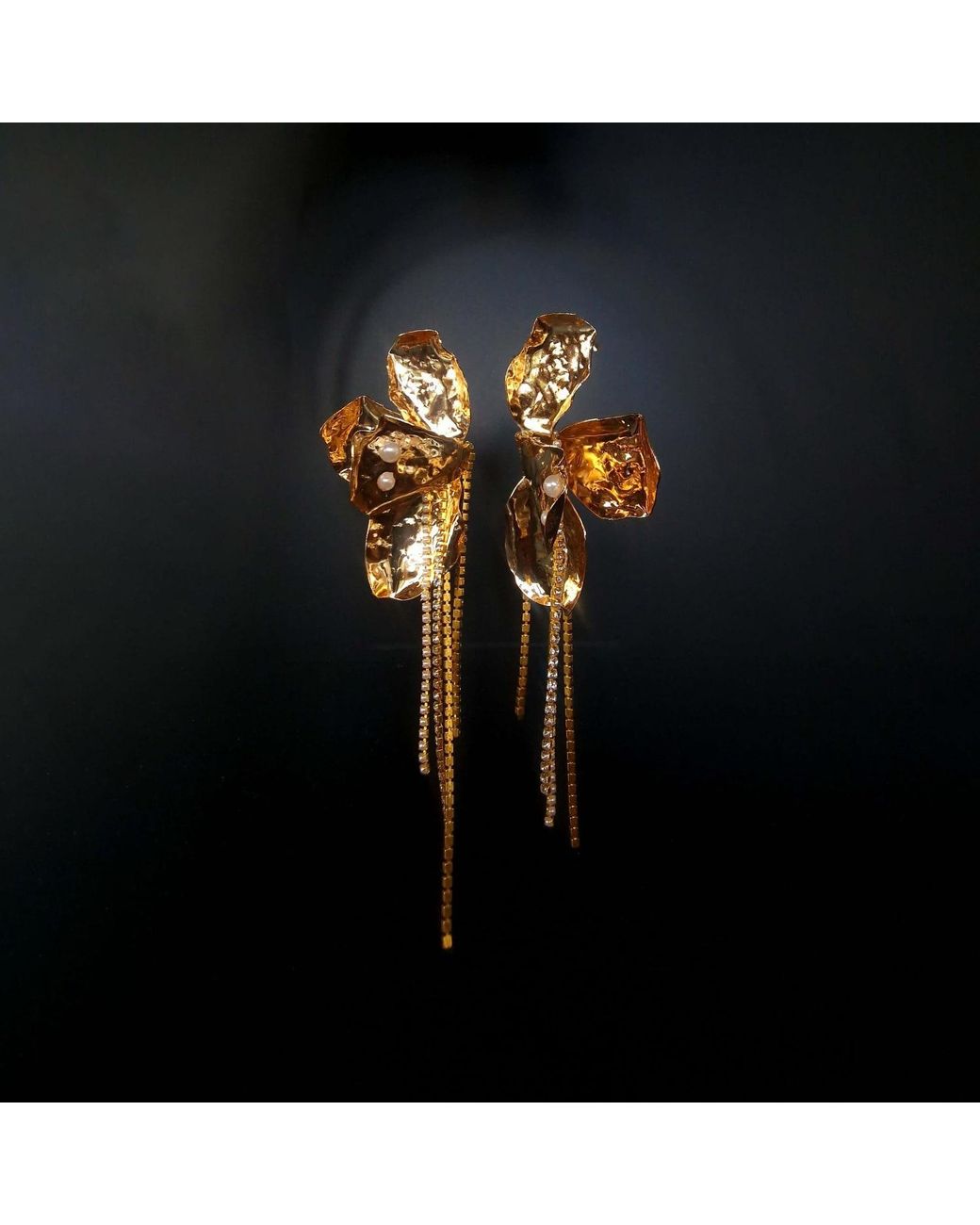 Laura Daili Metallic Golden Floral Statement Earrings