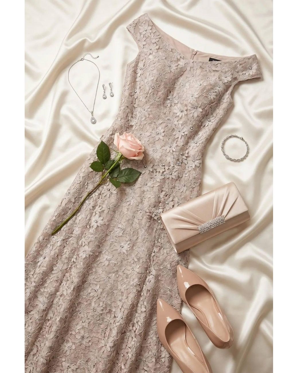 Luna Fashion House Natural Neutrals Maxi Lace Gown, Bruna