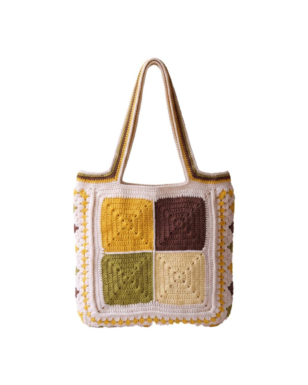Ana Chic Metallic Mustard Medallion Granny Square Handmade Crochet Tote Bag