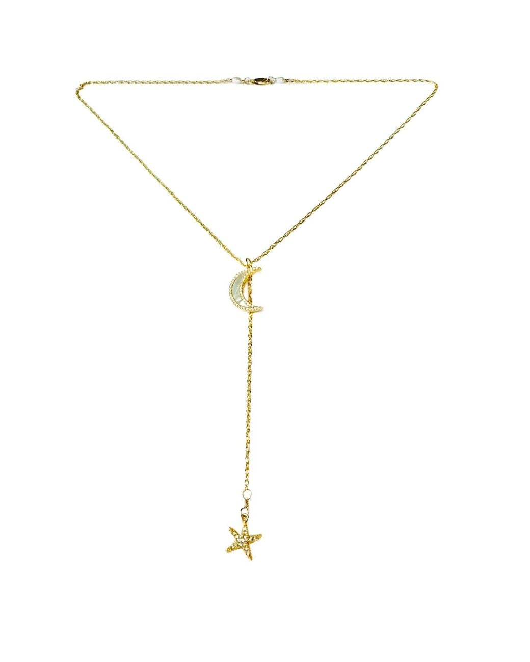 Lexi Jewelry Metallic Dreamy Moon 'N Star Sparkly Lariat Necklace