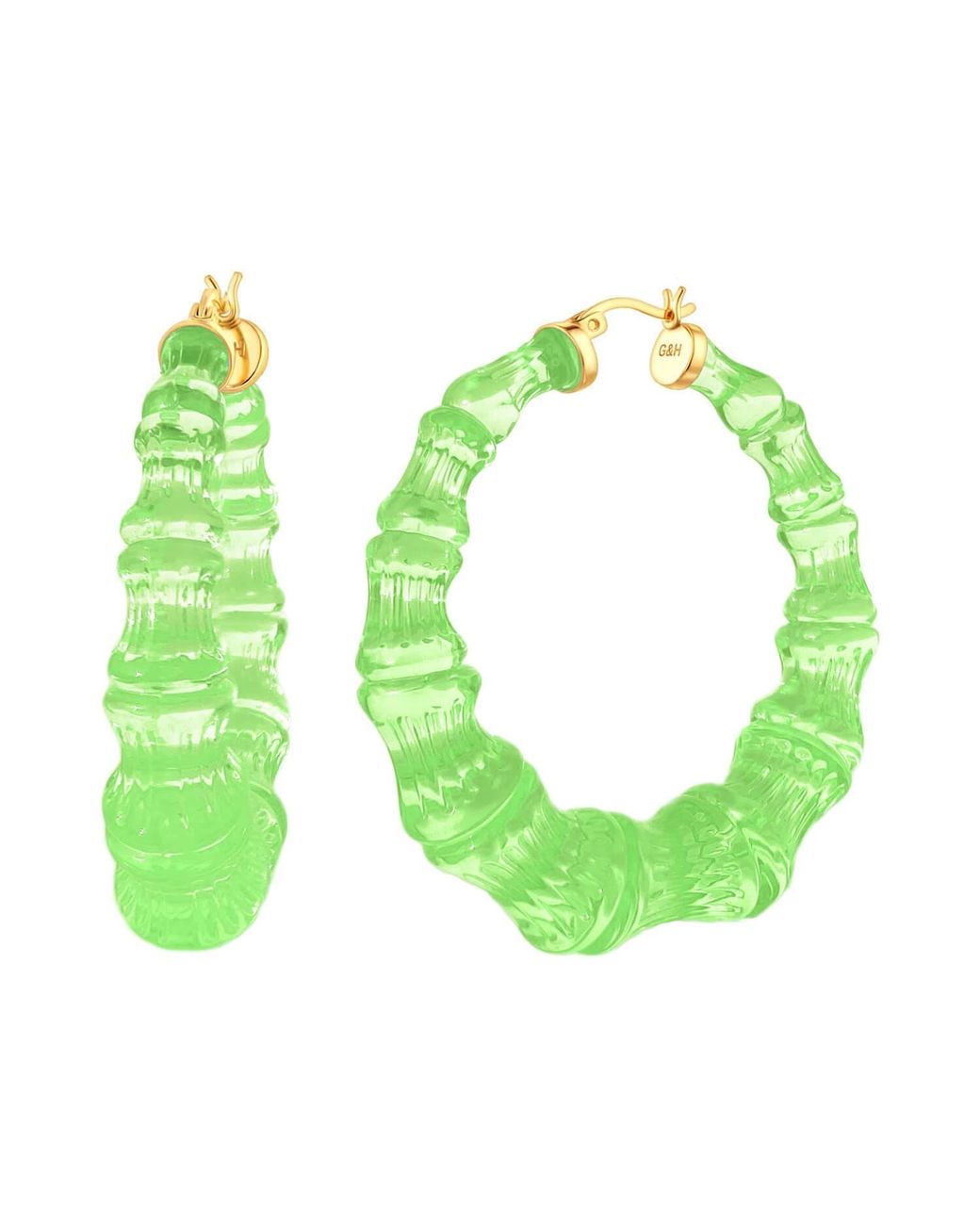 Gold & Honey Green Bamboo Hoop Earrings