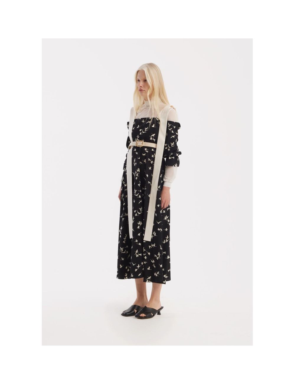 Julia Allert Black Off-Shoulder Midi Dress With Contrast Straps – Print