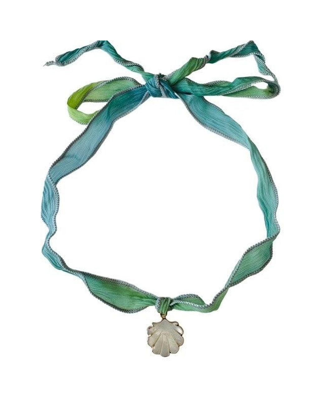 Lexi Jewelry Green Mother Of Pearl Scallop Shell & Seafoam Silk Ribbon Choker