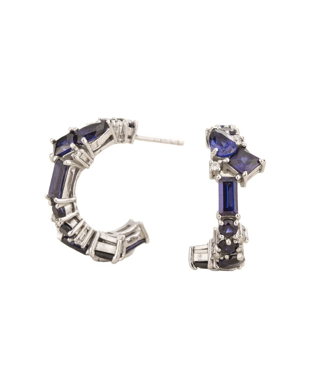 Juvetti Metallic Lanna Sapphire And Diamond Medium Hoop Earrings
