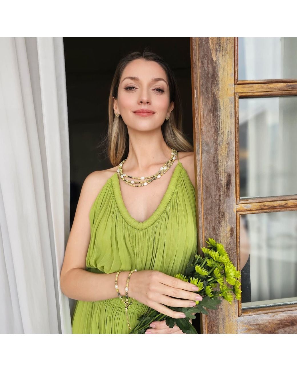 Farra Metallic Gemstone With Pearls Multi Layers Necklace