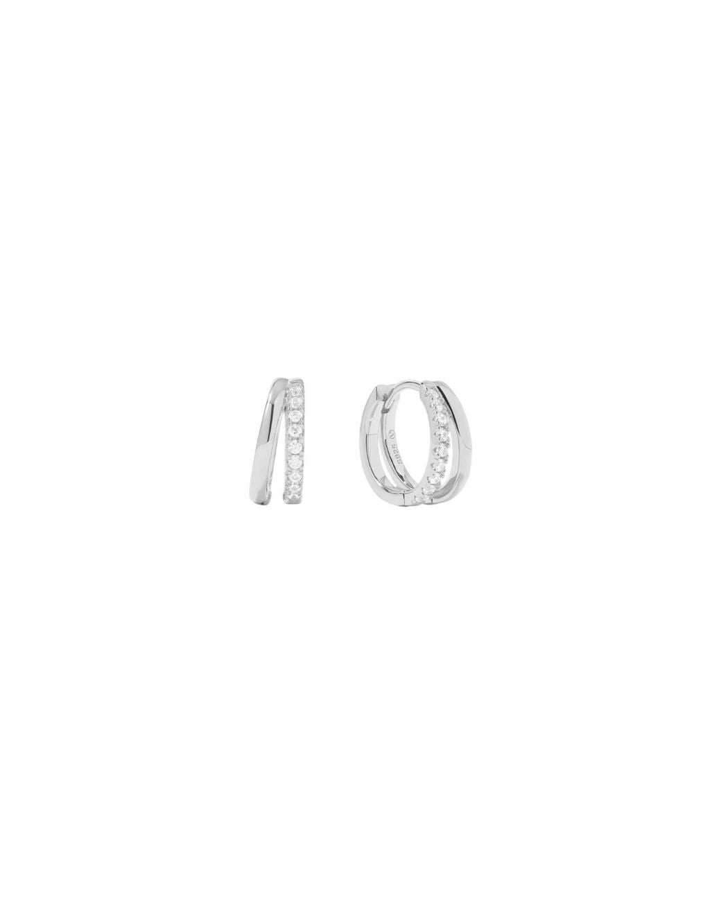 Vanhi White Kira Crystal Double Hoop Huggies