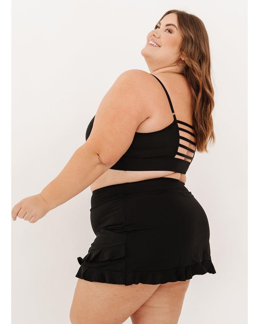 Lime Ricki Swimwear Black Ruffle Skirt W/ Bottoms