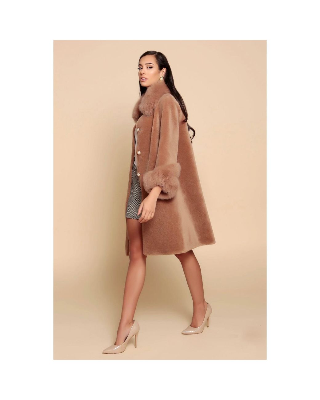 Santinni Brown 'Monroe' 100% Wool & Faux Fur Teddy Coat