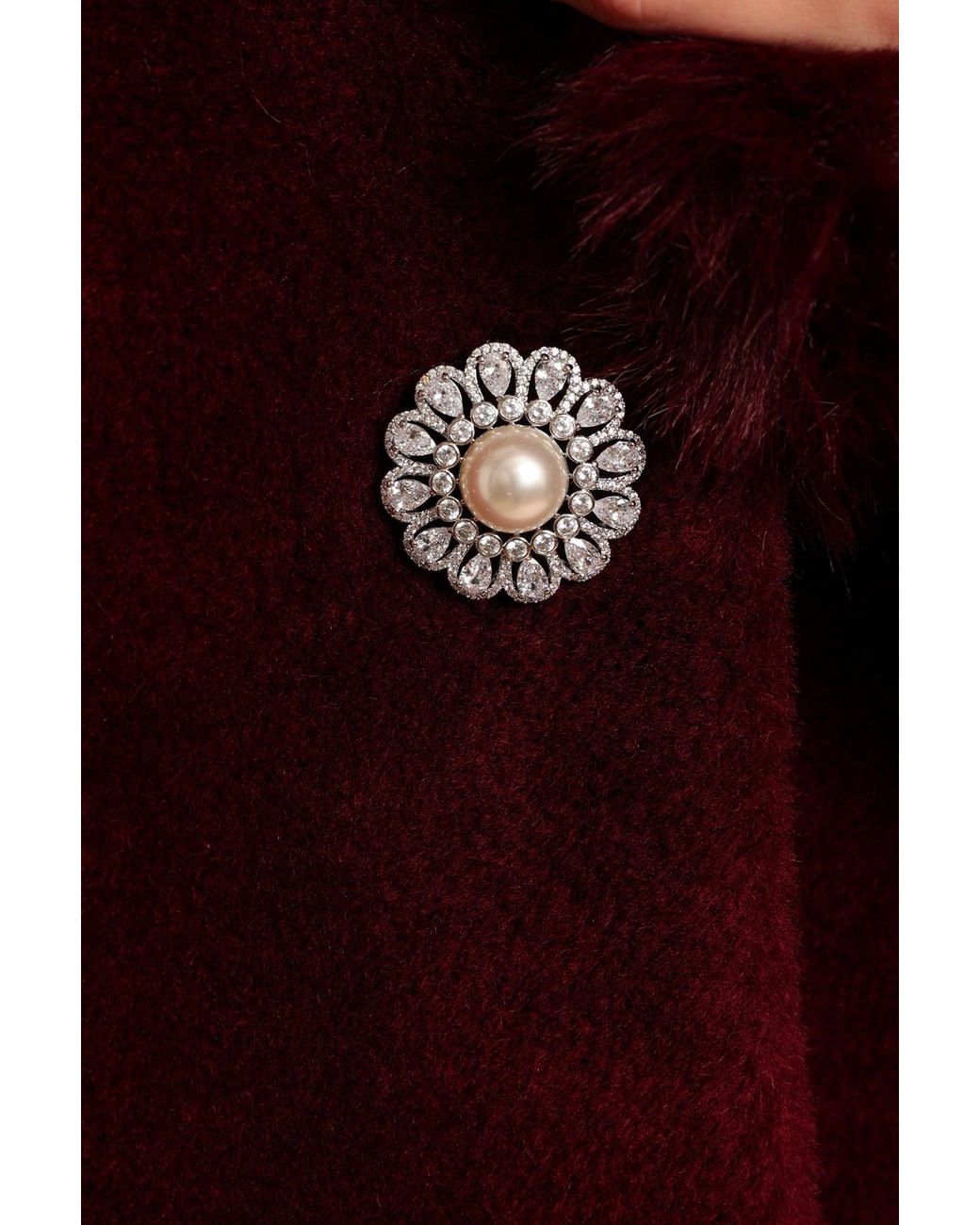 Santinni Red Sunset Boulevard Long Wool Coat With Faux Fur Collar