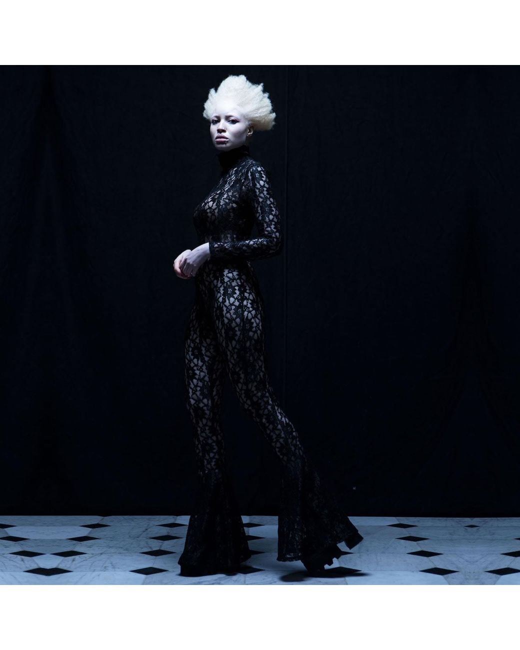 Sarah Regensburger Black Wicked Lace Catsuit Flared