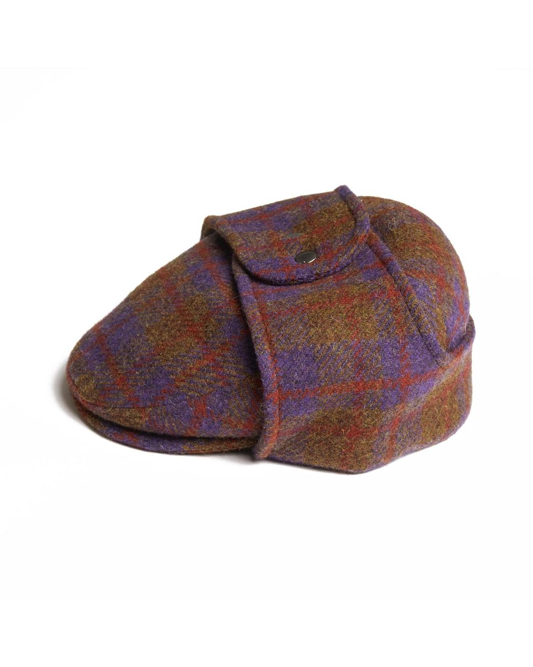 Dasmarca Hats Red Logan Grape Tweed Wool Checks Italian Cap With Earflaps Trapper for men
