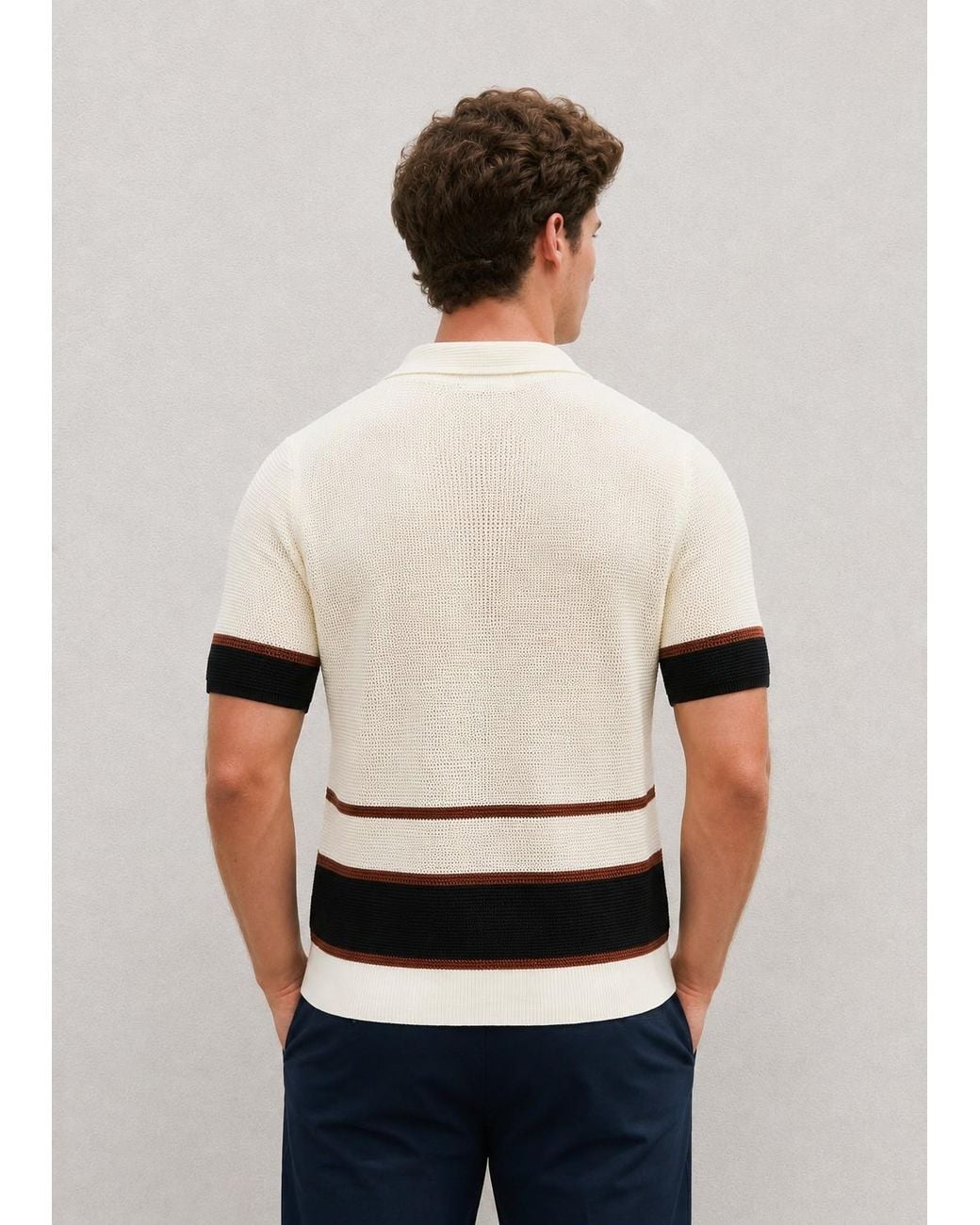 Vayla White Neutrals V-Neck Open Collar Knitted Shirt for men
