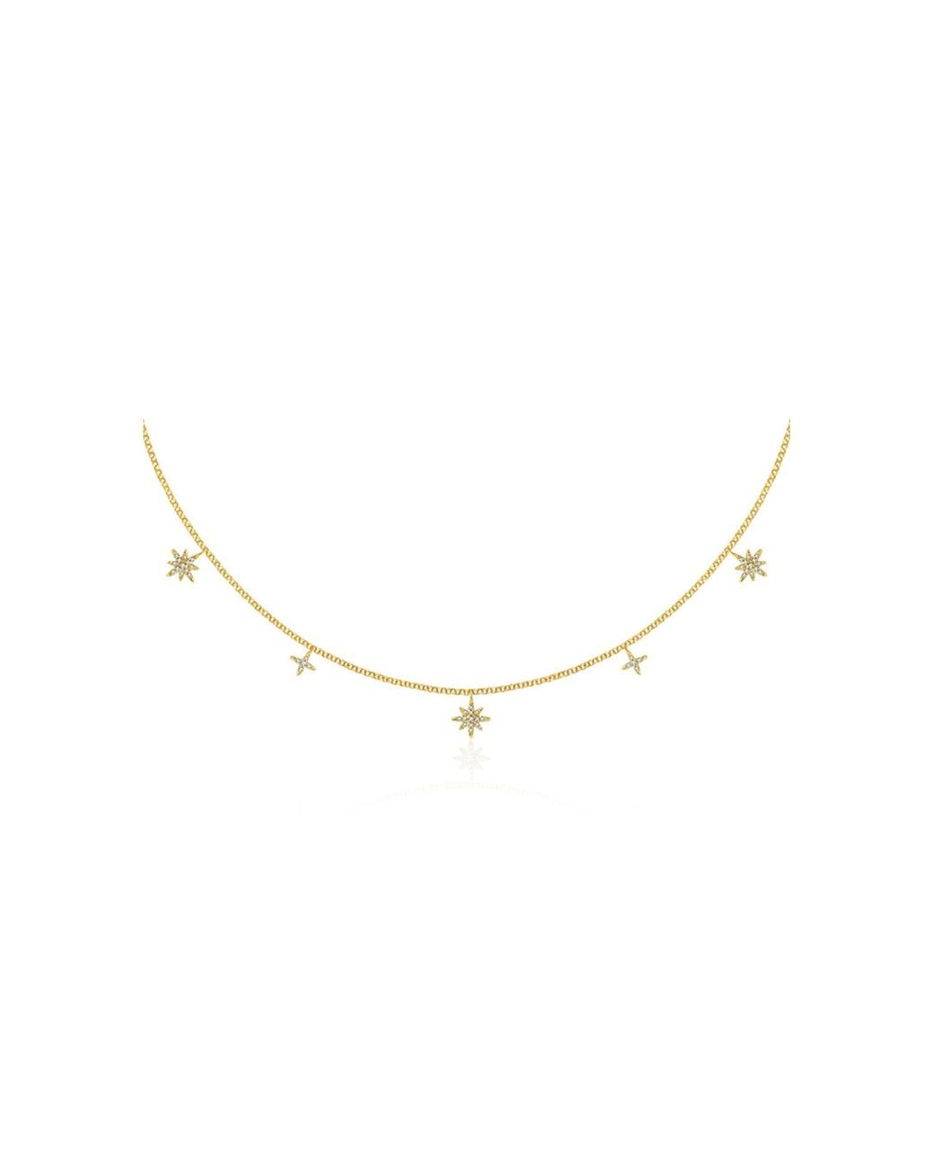 Genevieve Collection Metallic 18k Yellow Gold Star Shape Diamond Necklace Choker